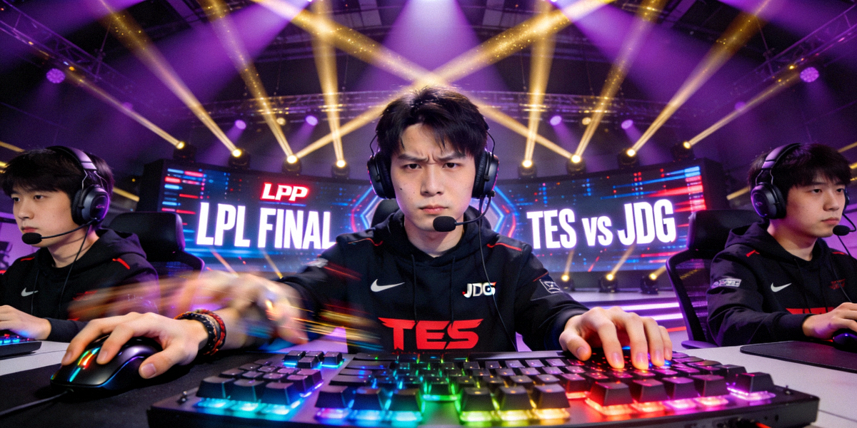 英雄联盟LPL总决赛TES对阵JDG第五局决胜团战现场画面 - 选手激烈操作特写